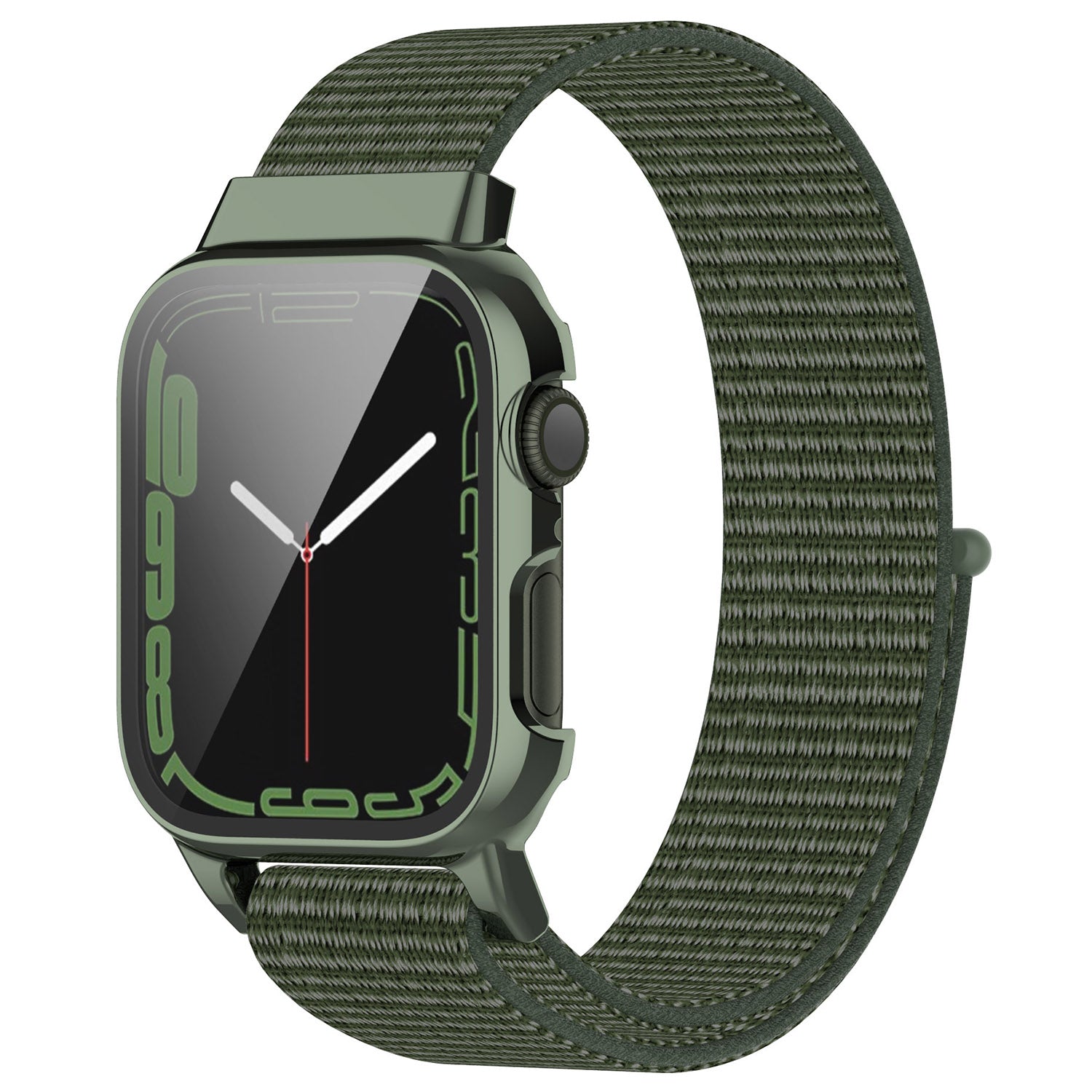 Loop Fastener Nylon Watch Band Strap + Tempered Glass Film Electroplating PC Watch Case Cover for Apple Watch Series 7 45mm Loop Fastener Nylon Watch Band Strap + Tempered Glass Film Electroplating PC Watch Case Cover for Apple Watch Series 7 45mm